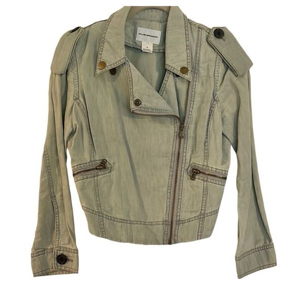 Club Monaco blue denim cropped moto jacket size 4 - Picture 1 of 9